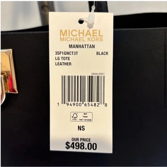 Michael Kors Manhattan Tote Shoulder Bag Black Leather Gold Studs New With Tags Bags